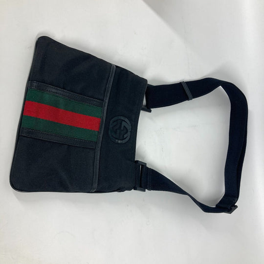 GUCCI Shoulder Bag 181068 Nylon canvas black GG Shelly line Women Used Authentic
