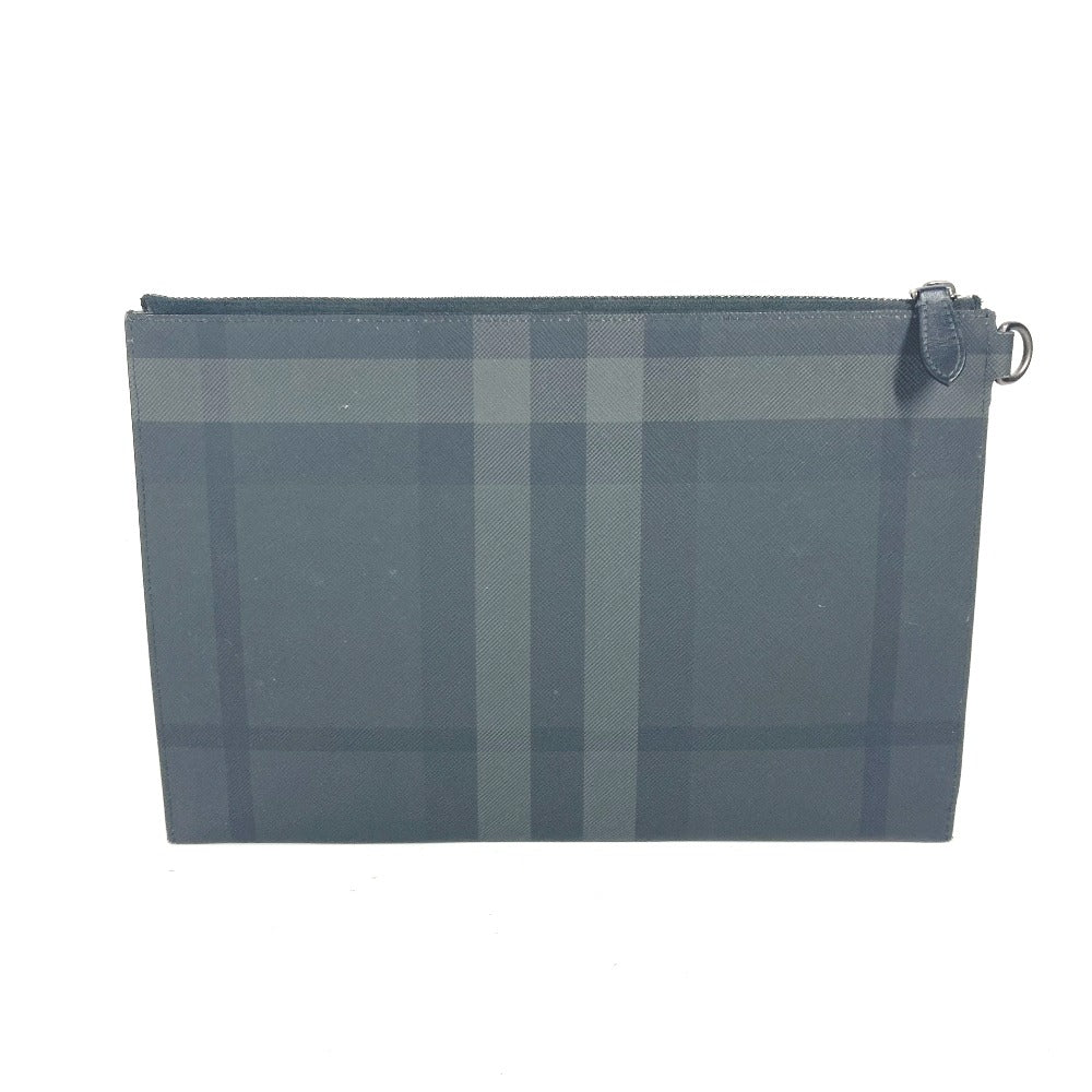 BURBERRY Clutch bag PVC black Check logo mens Used Authentic