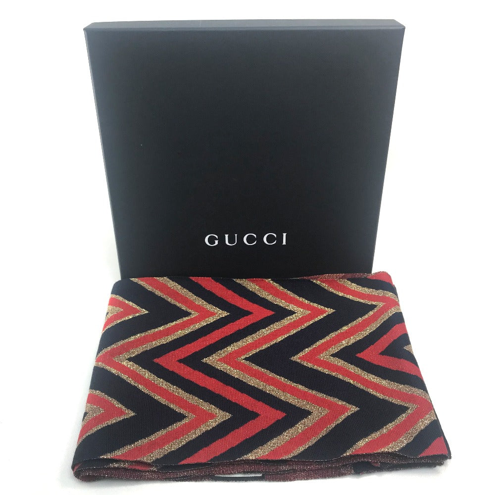 GUCCI Scarf wool Navy x Gold x Red V line mens Used Authentic