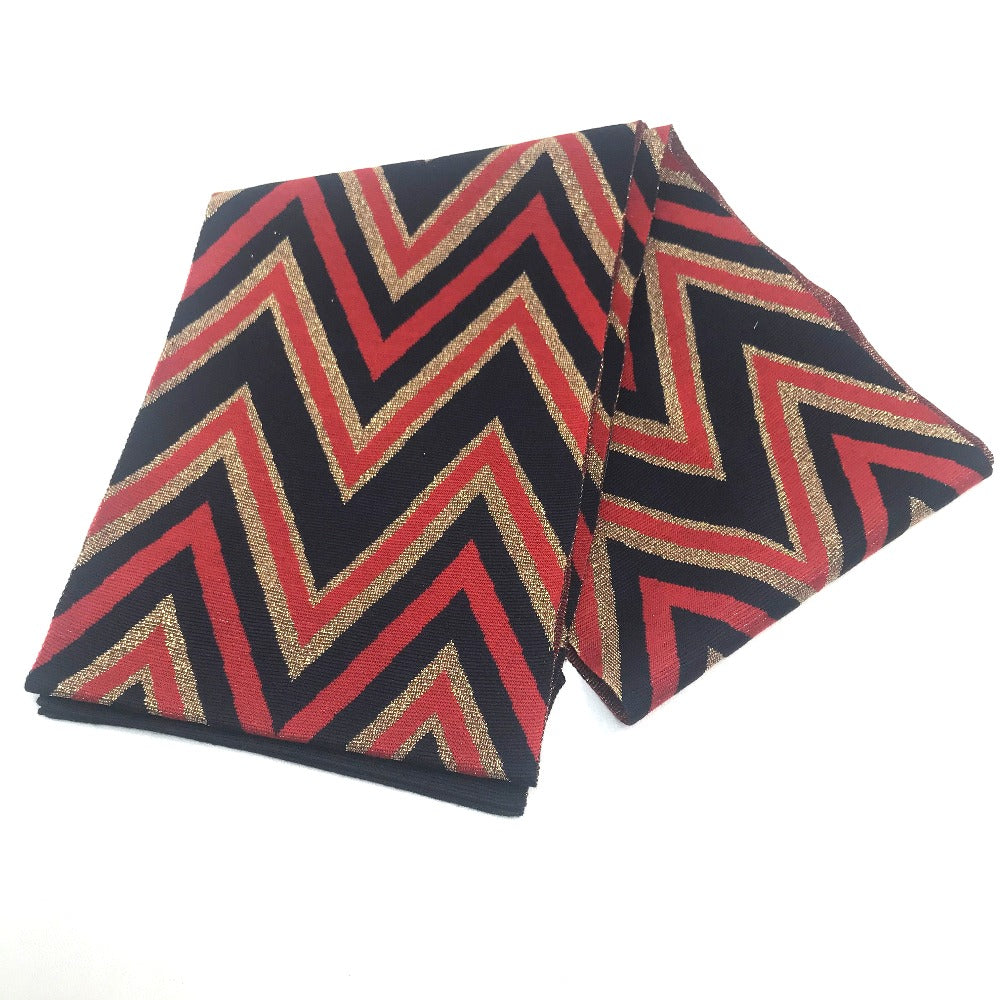 GUCCI Scarf wool Navy x Gold x Red V line mens Used Authentic