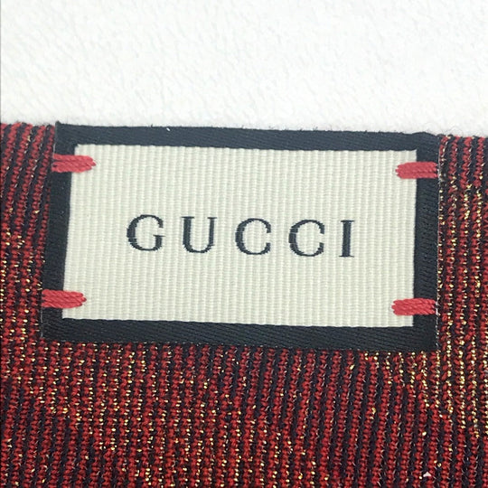 GUCCI Scarf wool Navy x Gold x Red V line mens Used Authentic