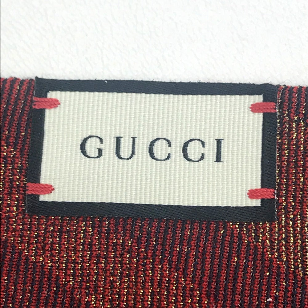 GUCCI Scarf wool Navy x Gold x Red V line mens Used Authentic