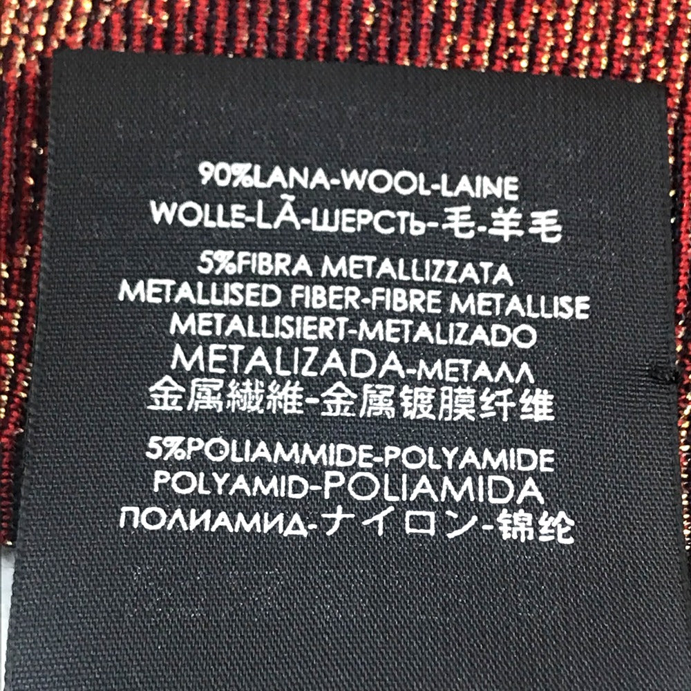 GUCCI Scarf wool Navy x Gold x Red V line mens Used Authentic