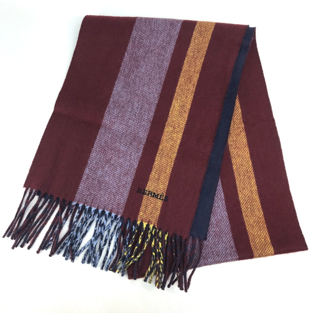 HERMES Scarf cashmere Multicolor / navy Alternate stripe unisex(Unisex) Used Authentic