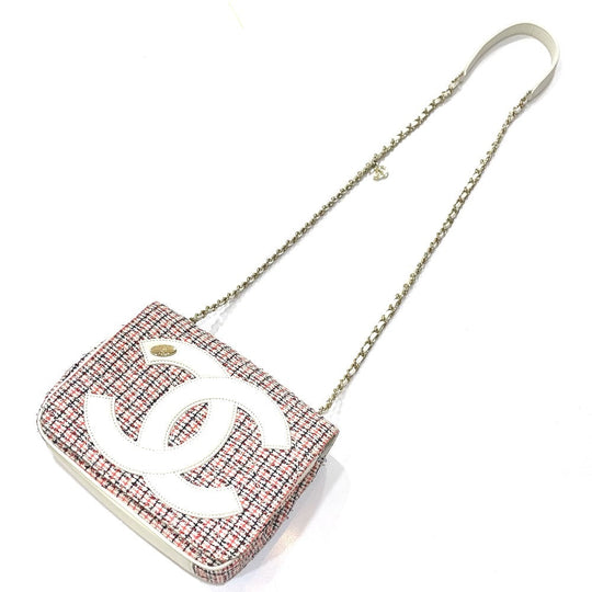CHANEL Shoulder Bag Leather, Tweed White x red CC COCO Mark flap pochette Women Used Authentic