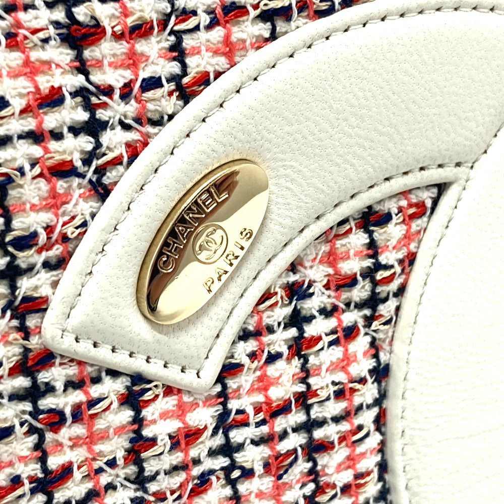 CHANEL Shoulder Bag Leather, Tweed White x red CC COCO Mark flap pochette Women Used Authentic