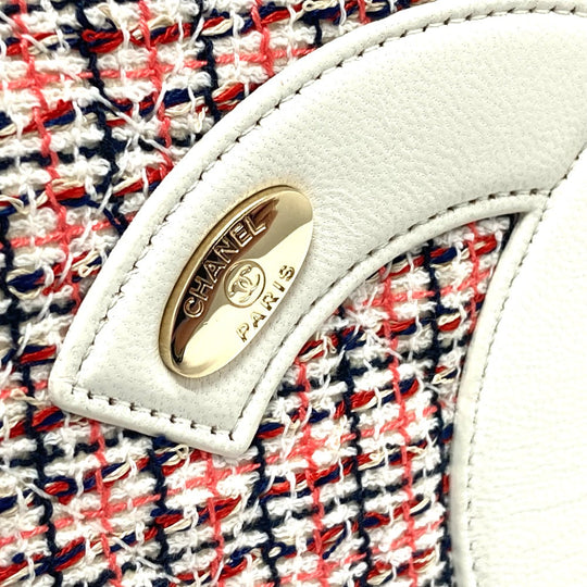 CHANEL Shoulder Bag Leather, Tweed White x red CC COCO Mark flap pochette Women Used Authentic