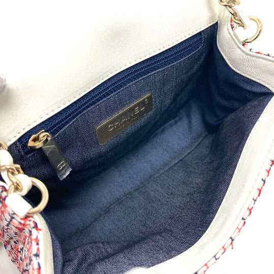 CHANEL Shoulder Bag Leather, Tweed White x red CC COCO Mark flap pochette Women Used Authentic