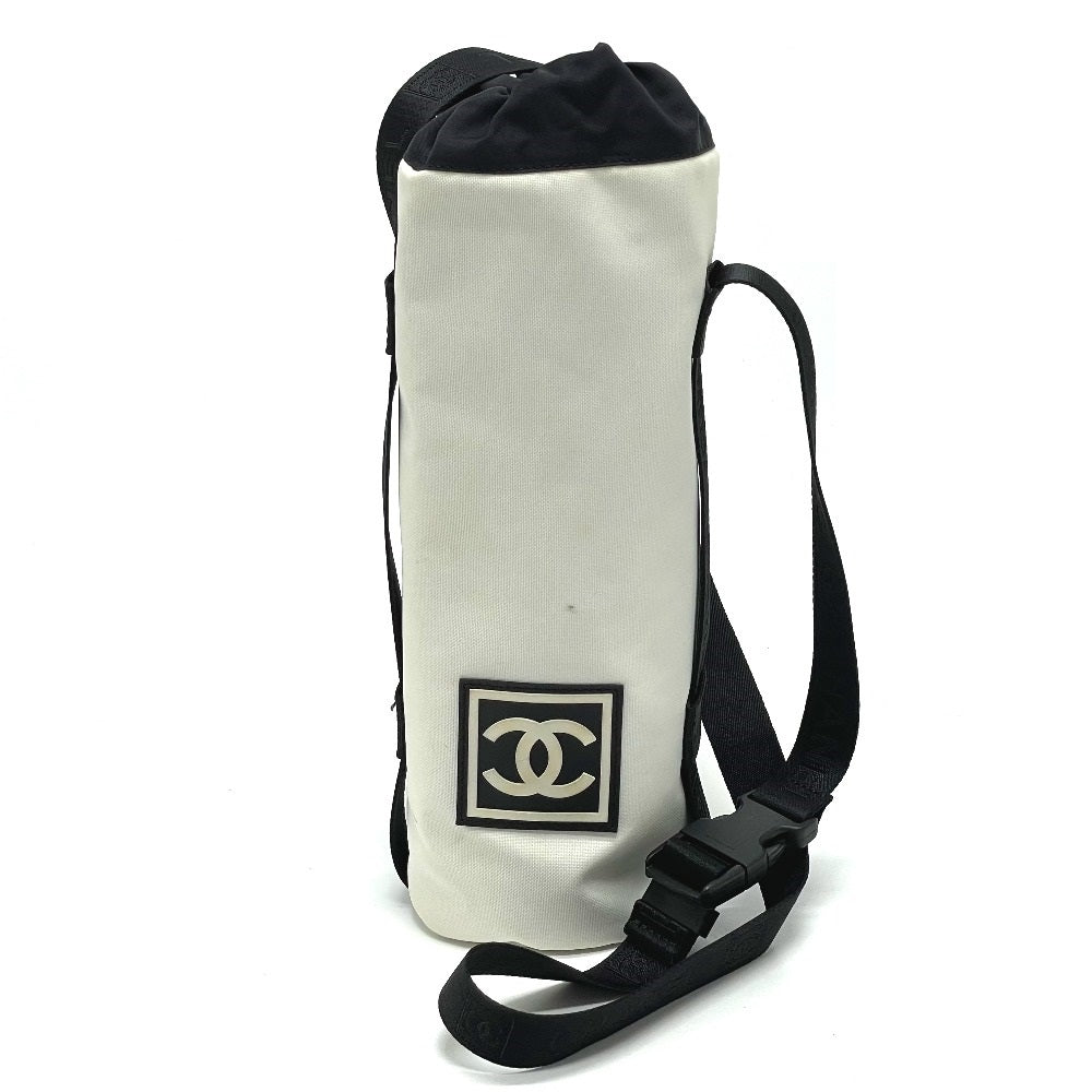 CHANEL Shoulder Bag Nylon White x black Sports Line CCCOCO Mark drink bag Women Used Authentic