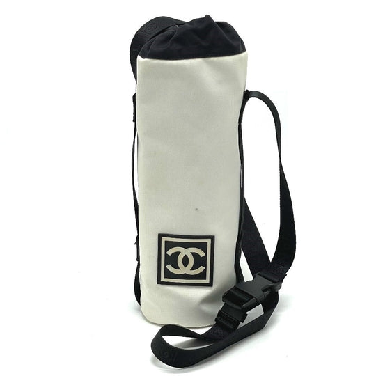 CHANEL Shoulder Bag Nylon White x black Sports Line CCCOCO Mark drink bag Women Used Authentic