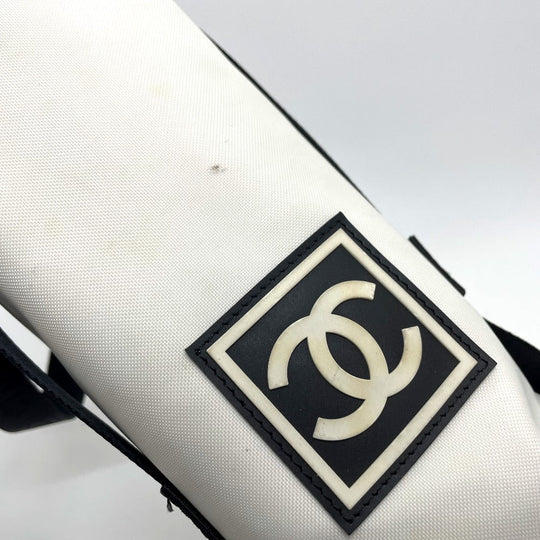 CHANEL Shoulder Bag Nylon White x black Sports Line CCCOCO Mark drink bag Women Used Authentic