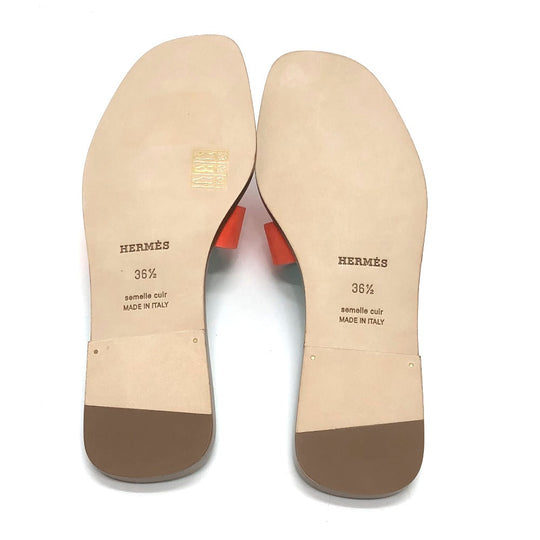 HERMES Sandals Leather / suede Orange H logo Oasis Women 36.5 Used Authentic