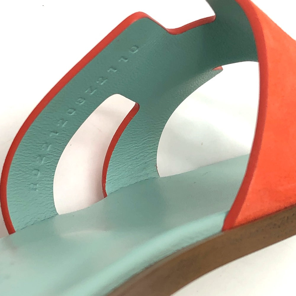 HERMES Sandals Leather / suede Orange H logo Oasis Women 36.5 Used Authentic