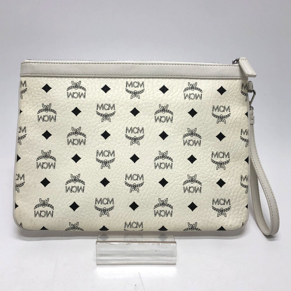MCM Clutch bag leather white Logogram clutch Women Used Authentic