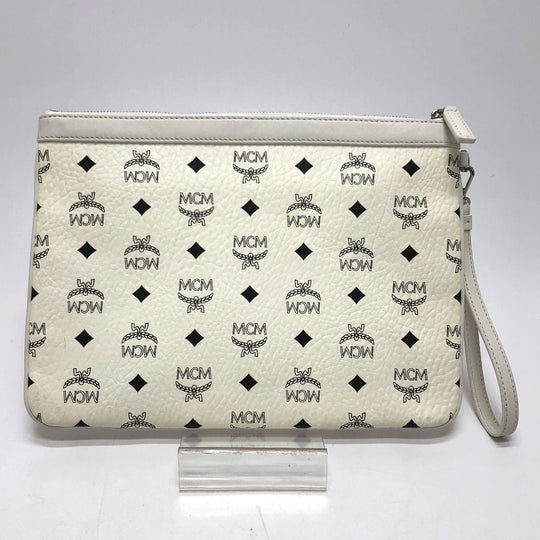 MCM Clutch bag leather white Logogram clutch Women Used Authentic