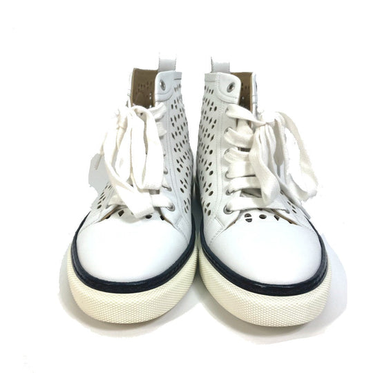 HERMES sneakers leather white punching High cut Women 37 Used Authentic