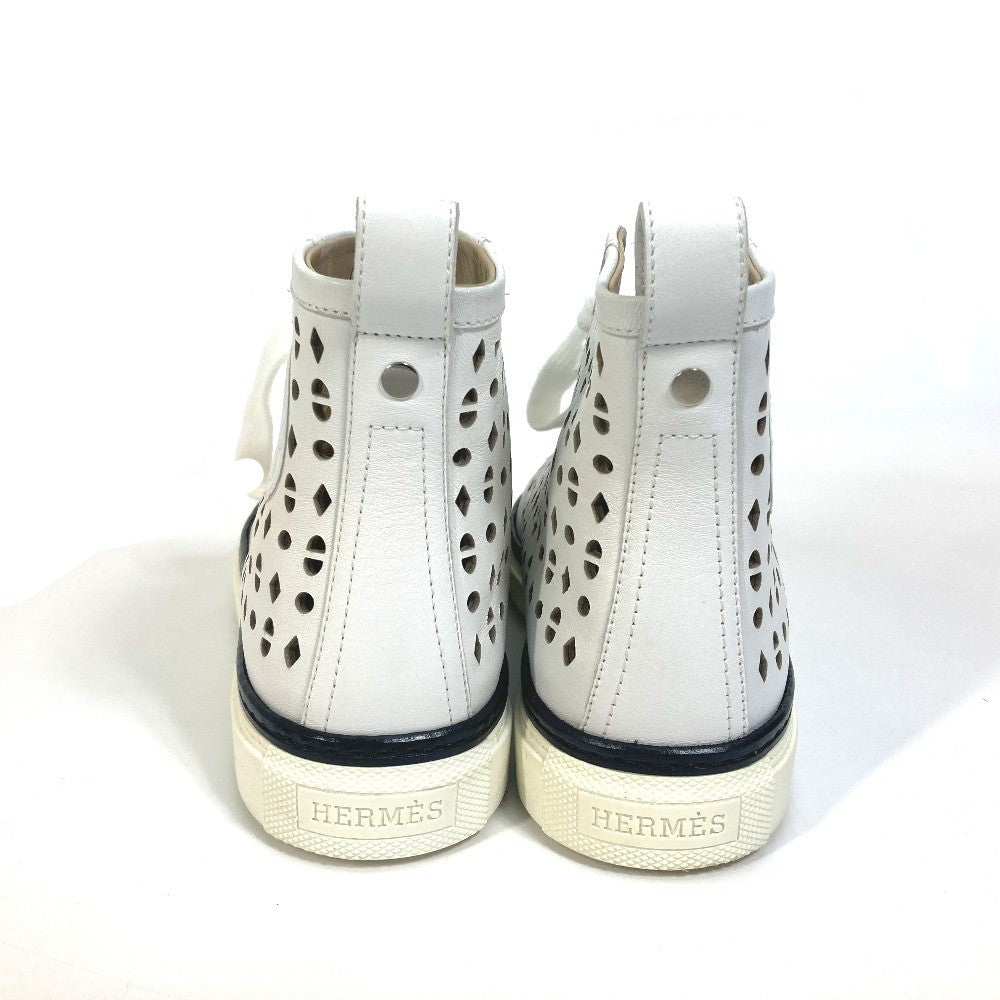 HERMES sneakers leather white punching High cut Women 37 Used Authentic