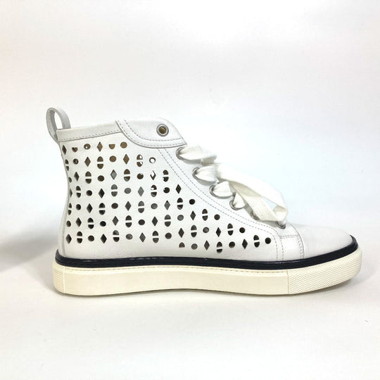 HERMES sneakers leather white punching High cut Women 37 Used Authentic