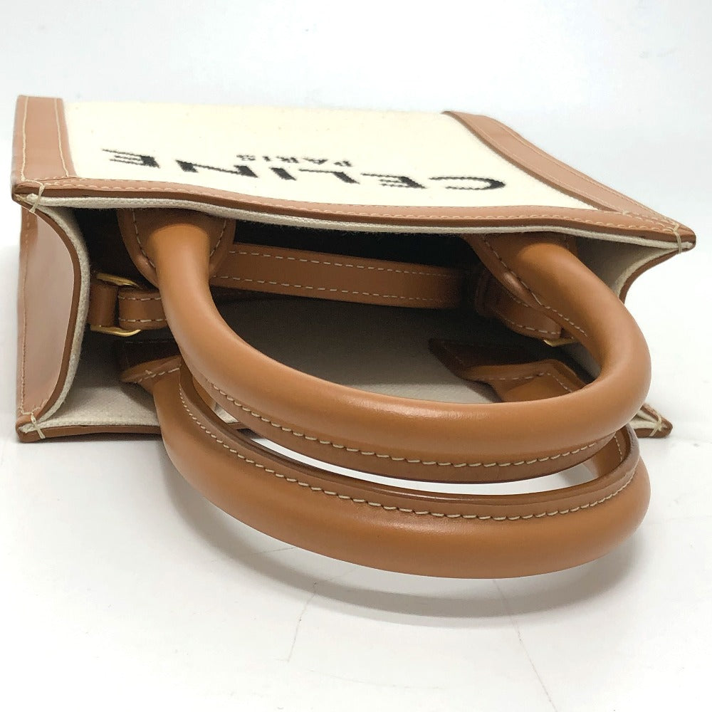 CELINE Shoulder Bag Canvas / leather beige logo Vertical hippo mini Women Used Authentic
