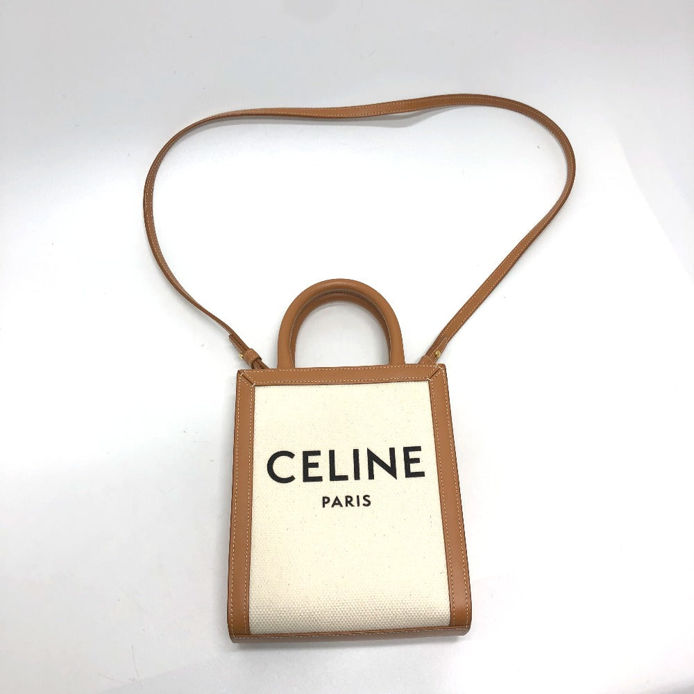 CELINE Shoulder Bag Canvas / leather beige logo Vertical hippo mini Women Used Authentic