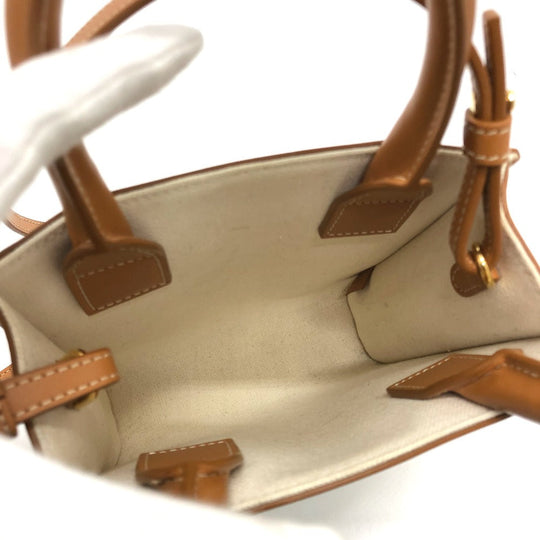 CELINE Shoulder Bag Canvas / leather beige logo Vertical hippo mini Women Used Authentic