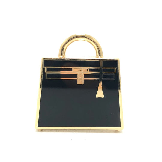 HERMES Pendant top Metal, Lacquer black Kelly Perm Brass Platet Curio Jite Women Used Authentic