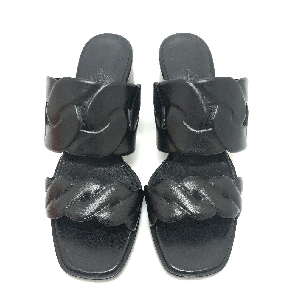 HERMES Sandals leather black Chene Dunkle Gabby Women 36.5 Used Authentic