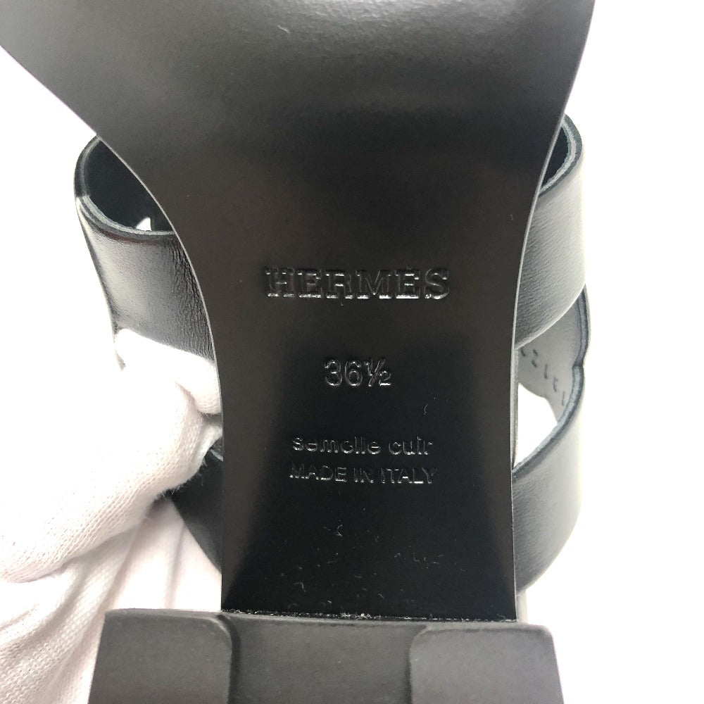 HERMES Sandals leather black Chene Dunkle Gabby Women 36.5 Used Authentic