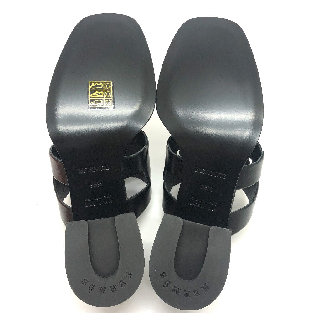 HERMES Sandals leather black Chene Dunkle Gabby Women 36.5 Used Authentic
