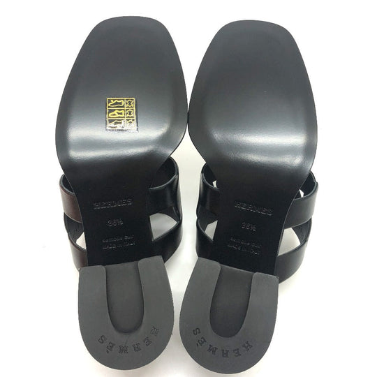 HERMES Sandals leather black Chene Dunkle Gabby Women 36.5 Used Authentic