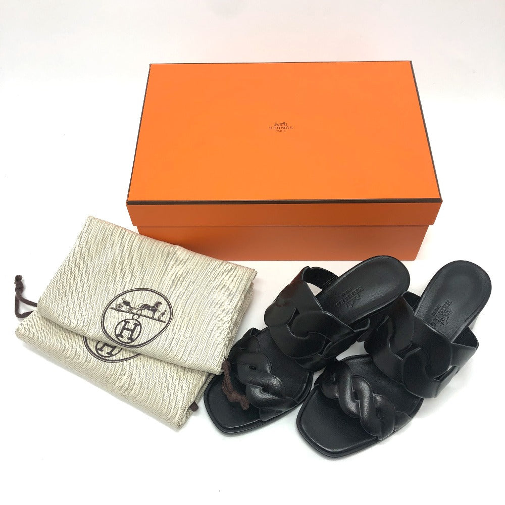 HERMES Sandals leather black Chene Dunkle Gabby Women 36.5 Used Authentic