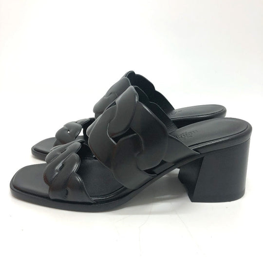 HERMES Sandals leather black Chene Dunkle Gabby Women 36.5 Used Authentic