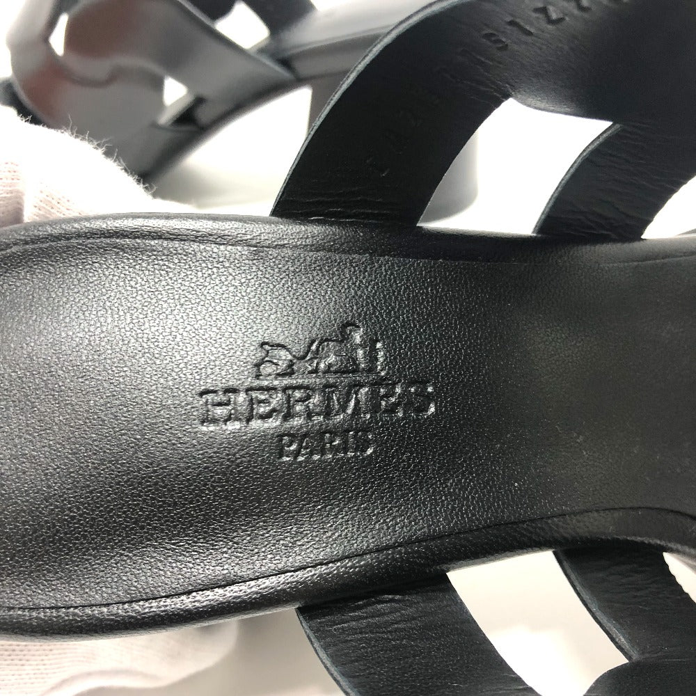 HERMES Sandals leather black Chene Dunkle Gabby Women 36.5 Used Authentic