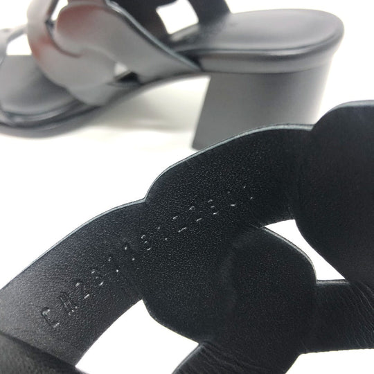 HERMES Sandals leather black Chene Dunkle Gabby Women 36.5 Used Authentic