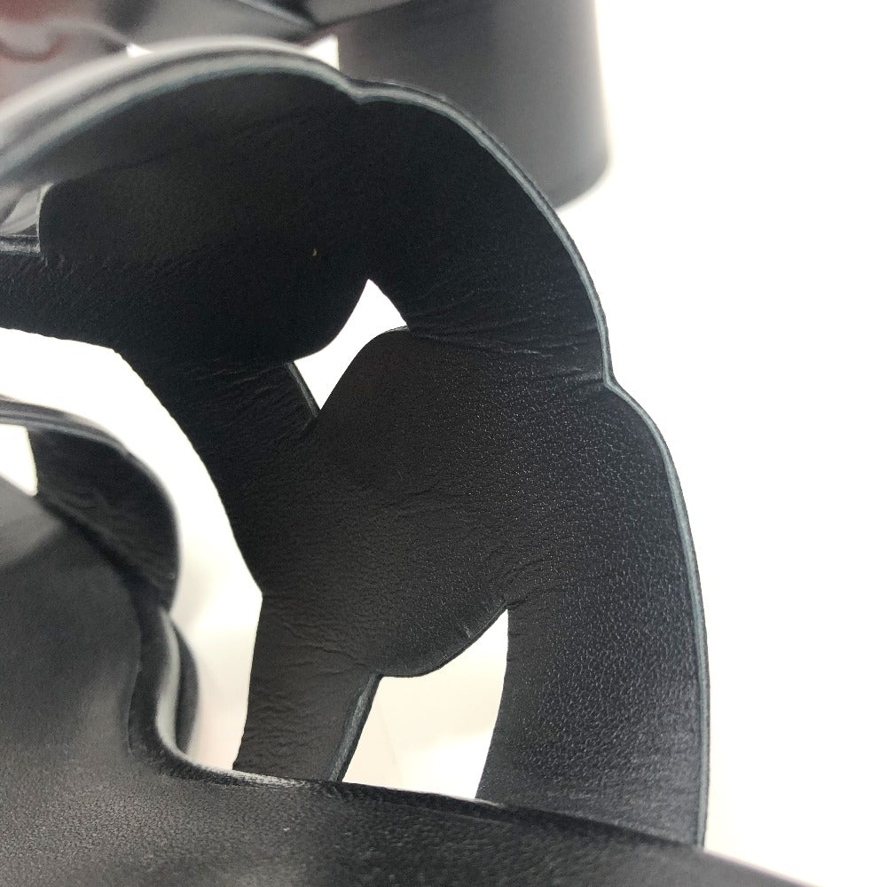 HERMES Sandals leather black Chene Dunkle Gabby Women 36.5 Used Authentic