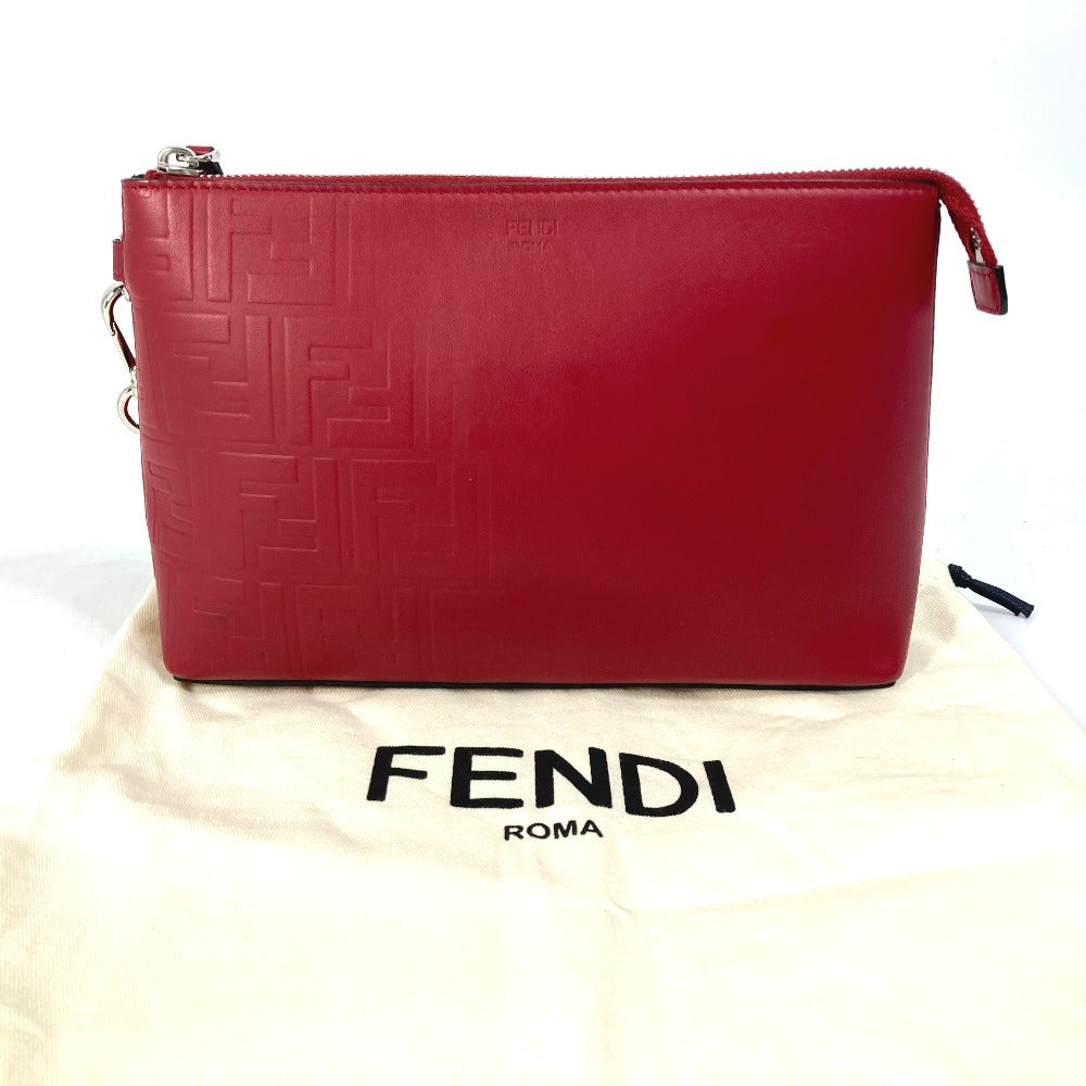 FENDI Clutch bag 7N0106 leather Red Zucca mens Used Authentic