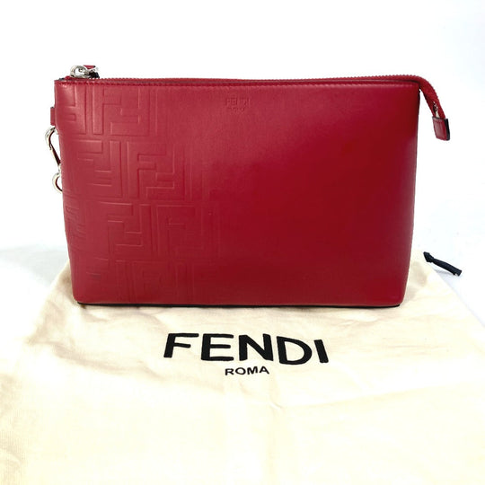 FENDI Clutch bag 7N0106 leather Red Zucca mens Used Authentic