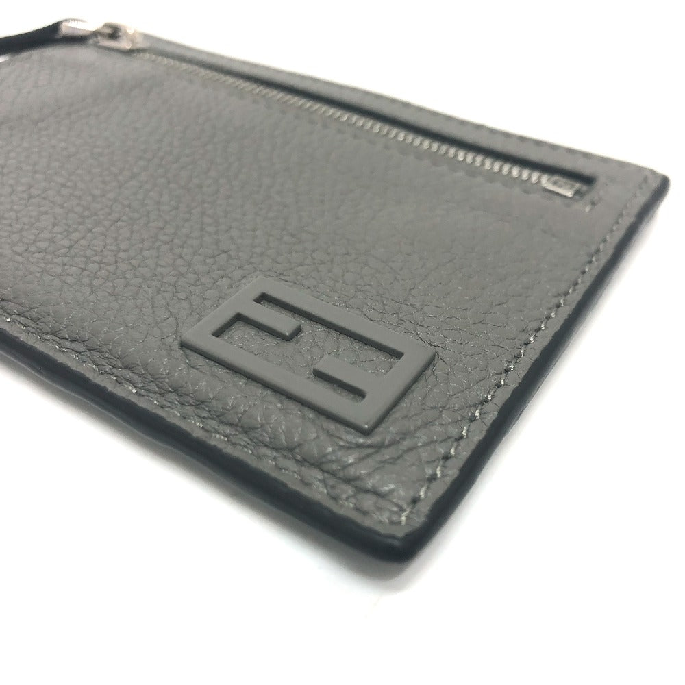FENDI Card Case 7M0310 leather gray FF Baguette mens Used Authentic