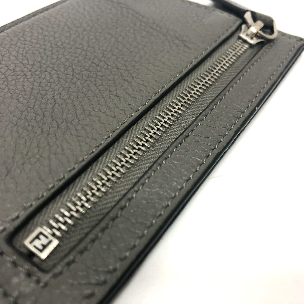 FENDI Card Case 7M0310 leather gray FF Baguette mens Used Authentic