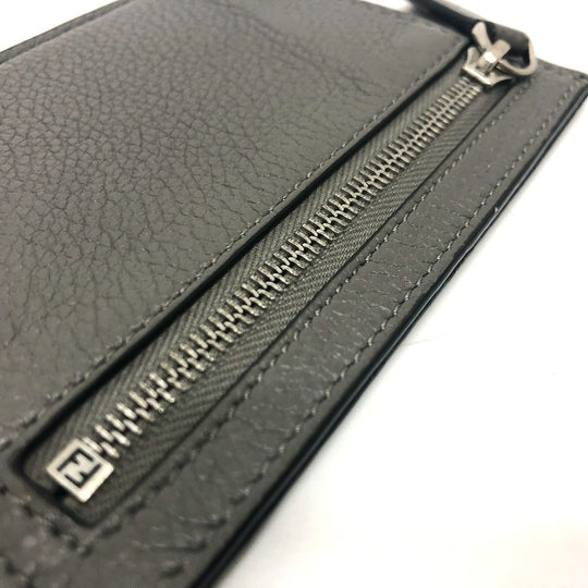FENDI Card Case 7M0310 leather gray FF Baguette mens Used Authentic