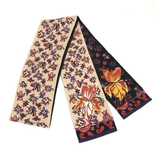 LOUIS VUITTON scarf M76433 silk Beige x black Monogram Bando Rendezvous Women Used Authentic