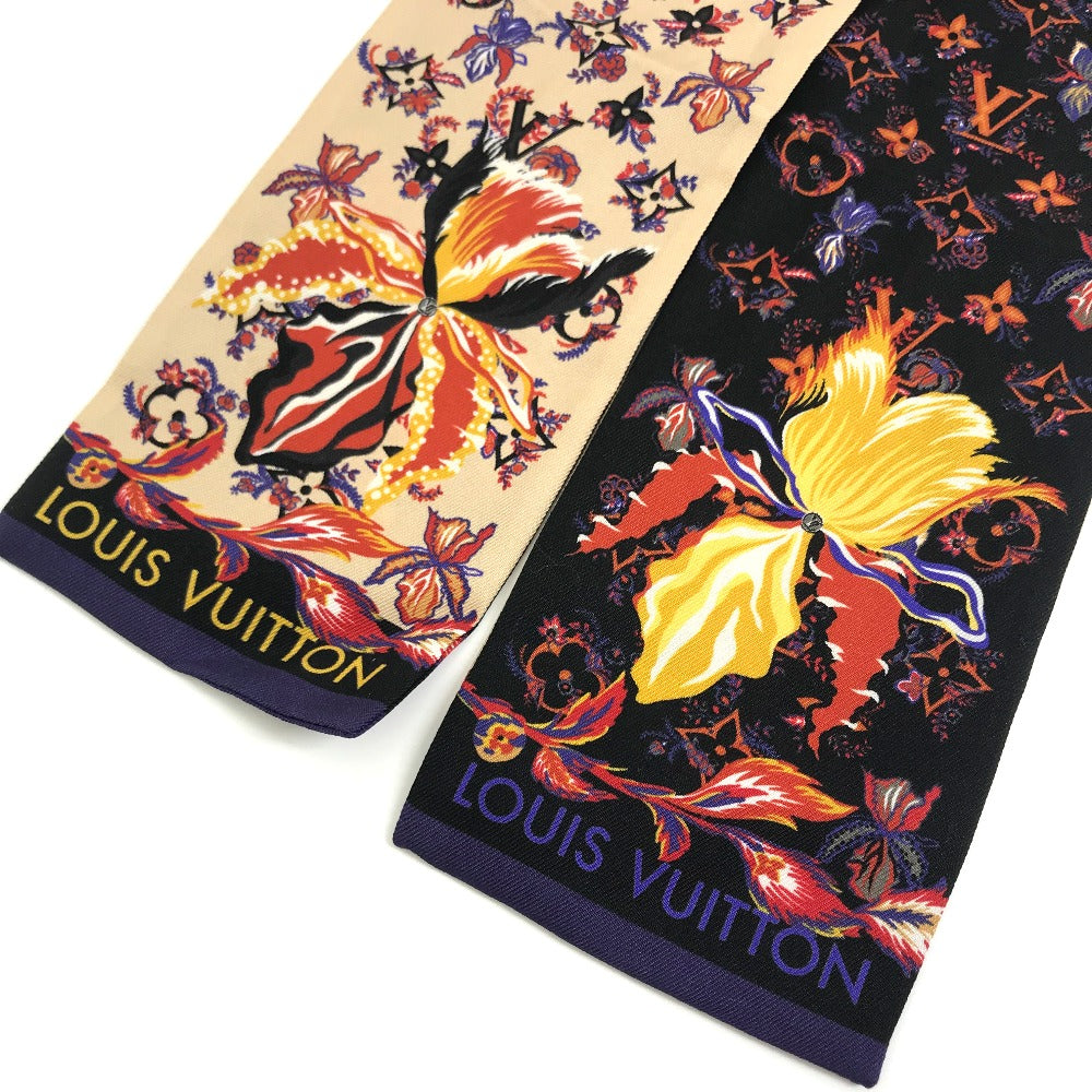 LOUIS VUITTON scarf M76433 silk Beige x black Monogram Bando Rendezvous Women Used Authentic