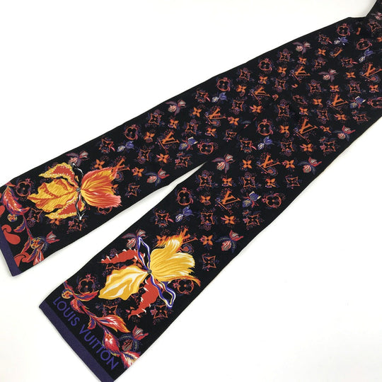 LOUIS VUITTON scarf M76433 silk Beige x black Monogram Bando Rendezvous Women Used Authentic