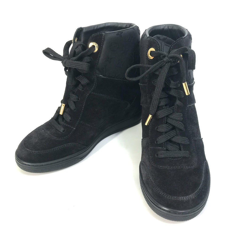 LOUIS VUITTON sneakers suede, suede black Monogram High cut Women 34 Used Authentic