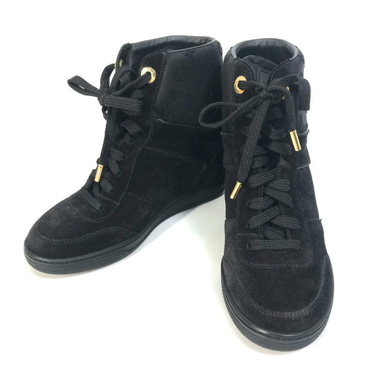LOUIS VUITTON sneakers suede, suede black Monogram High cut Women 34 Used Authentic