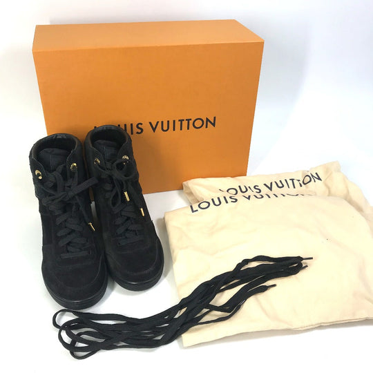 LOUIS VUITTON sneakers suede, suede black Monogram High cut Women 34 Used Authentic