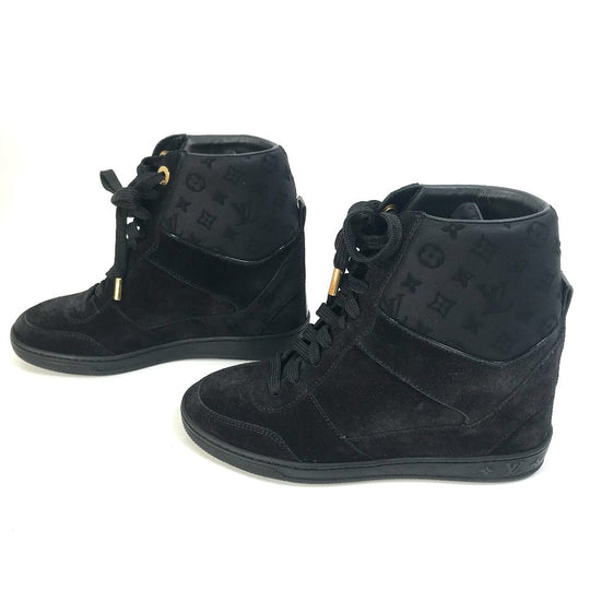 LOUIS VUITTON sneakers suede, suede black Monogram High cut Women 34 Used Authentic