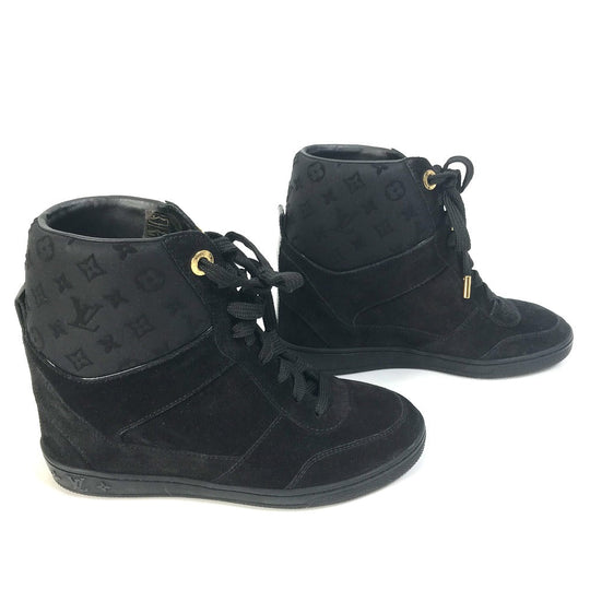 LOUIS VUITTON sneakers suede, suede black Monogram High cut Women 34 Used Authentic