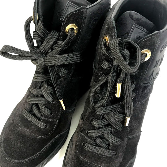 LOUIS VUITTON sneakers suede, suede black Monogram High cut Women 34 Used Authentic