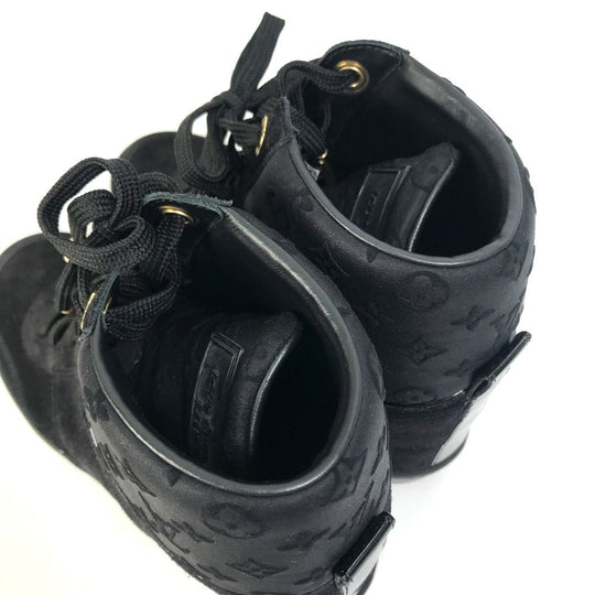 LOUIS VUITTON sneakers suede, suede black Monogram High cut Women 34 Used Authentic